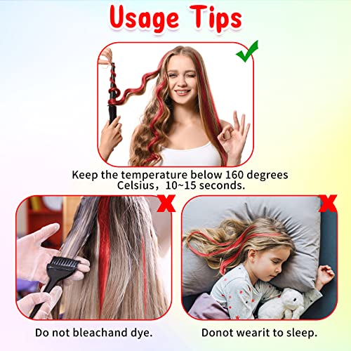 24Pcs Red Hair Extensions 20 Inch Colored Party Highlights Clip In Hair Extensions For Girls Heat-Resistant Straight Hairpieces Fake Hair Accessories For Women Kids Girls Halloween Christmas Gifts #TOP4