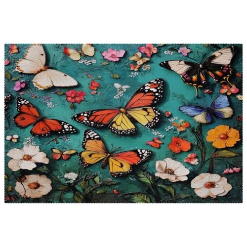 Sets de table antidérapants motif fleur de Galsang orange et blanc