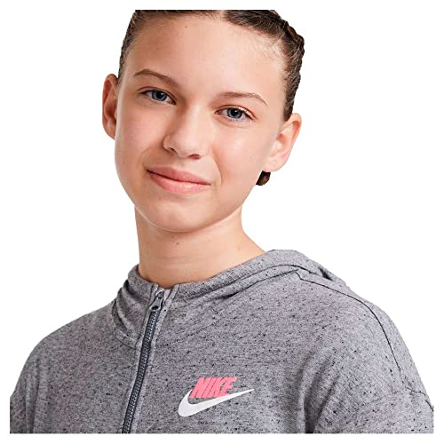 Nike Sportswear Big Kids' (Girls') Full-Zip Jersey Hoodie (Medium, Carbon Heather/Smoke Grey/Sunset Pulse)3