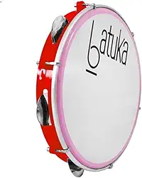 Pandeiro 10" Abs Vermelho Plat Inox Pele Leitosa Batuka- Luen