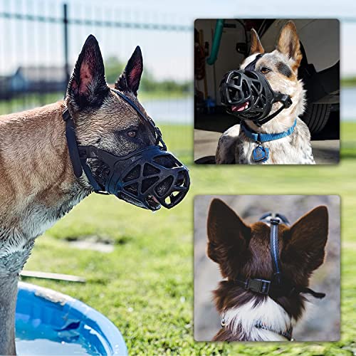 Image of Mayerzon Basket Dog Muzzle for Large Medium Small Dogs German Shepherd | Cage Mouth Guard to Anti Biting Chewing for Training Walking Grooming, with Adjustable Head Strap Secure in Place