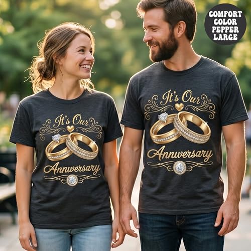 Image of Anniversary Matching Shirts, for Couple, Heart Design T-Shirt Set, Wedding Present, Honeymoon Outfit