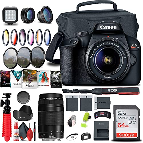 Cámara Canon EOS Rebel T100/4000D DSLR con lentes y accesorios