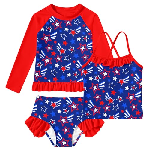 Image of BFUSTYLE Girls Swimsuit 3 Pieces Rash Guard Kids Long Sleeves Bathing Suit 3-8 Years Sun Proction Swimwear Tankini