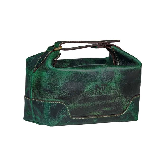 Green Leather Toiletry Bag | Premium Genuine Leather Dopp Kit | Travel & Grooming Organizer | Spacious Multi-Pocket Wash Bag | Everyday & Travel Essentials-image-7