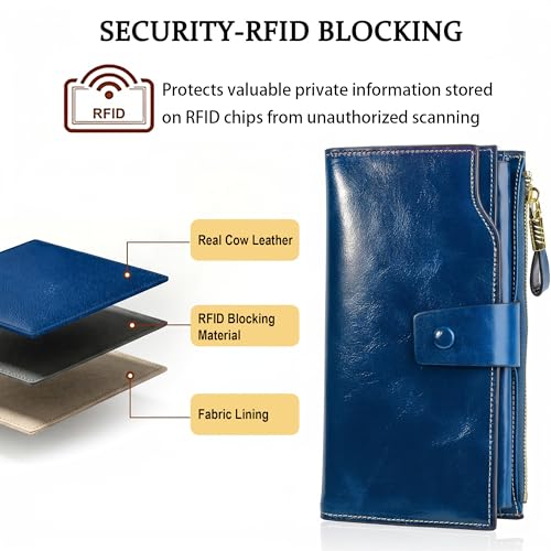 Image of YALUXE Women's RFID Real Leather Wallet with 21 Card Slots Phone Pocket