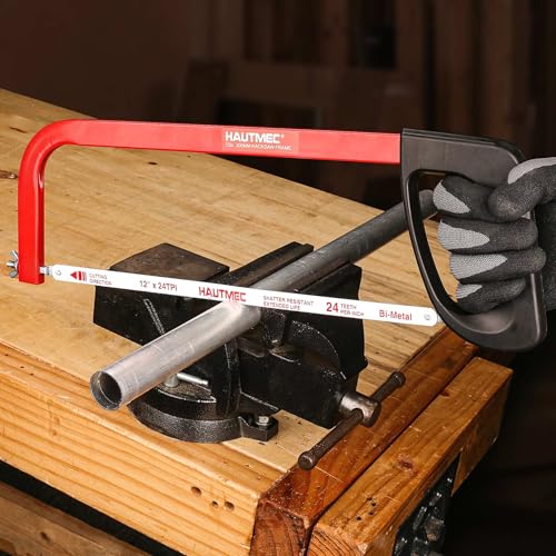 HAUTMEC 12-Inch High Tension Hacksaw, Lightweight Hack saw Frame with 24 TPI Bi-Metal HSS Blade, Adjustable Tension Hand Saw for Cutting Metal, Steel Pipe, PVC, and Wood – HT0398 - Image 6