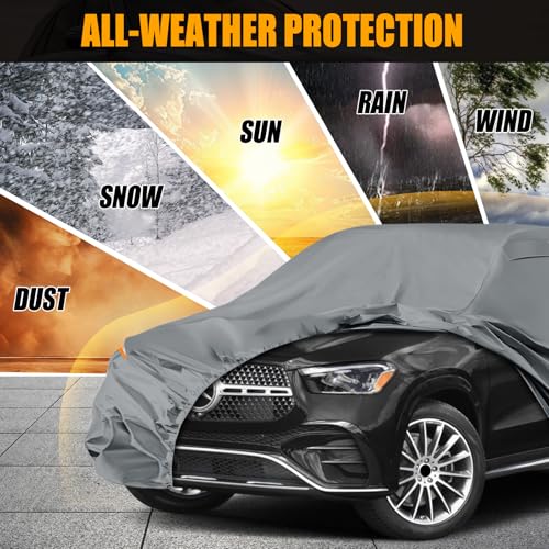 Image of Waterproof Premium Car Covers Replace for 2006-2025 Mercedes Benz ML /GLE 280 300 320 350, 10 Layers Heavy Duty All Weather Car Cover with Zipper Door, Windproof Bands for Snow Rain Dust Protection