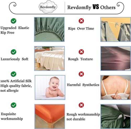 Miniatura 8 de Revdomfly Juego de sábanas de satén de lujo de 4 piezas, 1 sábana bajera de alta calidad que absorbe la humedad que se adapta a un bolsillo de hasta