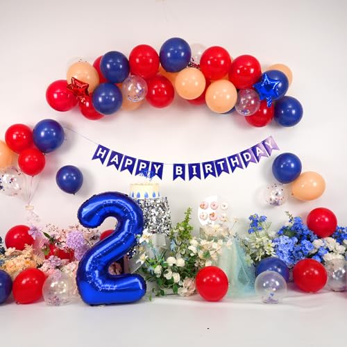 Image of Foil Balloons, 2nd Navy Blue Red 2 Birthday Decorations Boys Baseball Nude