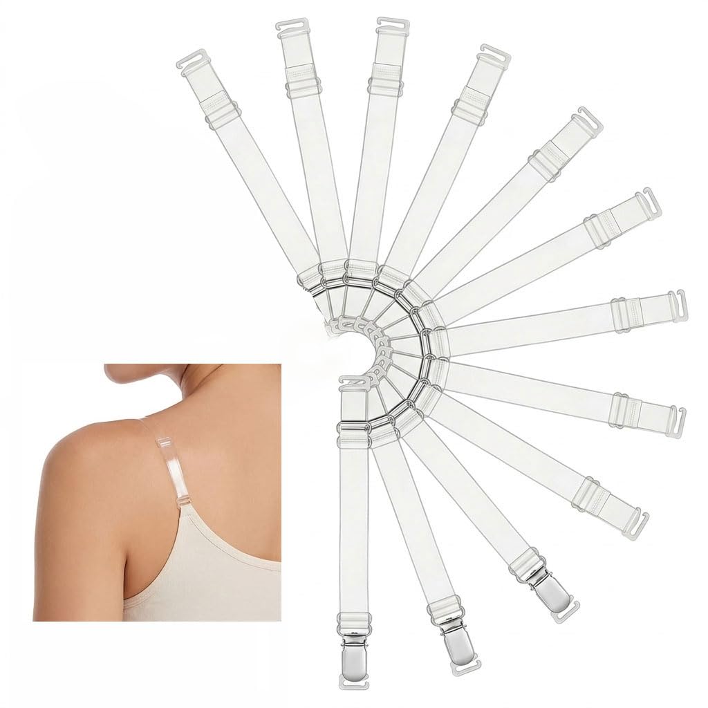 6 Paar Transparente BH Träger,Unsichtbare Klare Durchsichtige Ersatz Schultergurte,Rutschfeste Verstellbare Weiche Strap Halter Clip,für Frauen Schulterfrei Oberteile Trägerlose BHS Abnehmbaren
