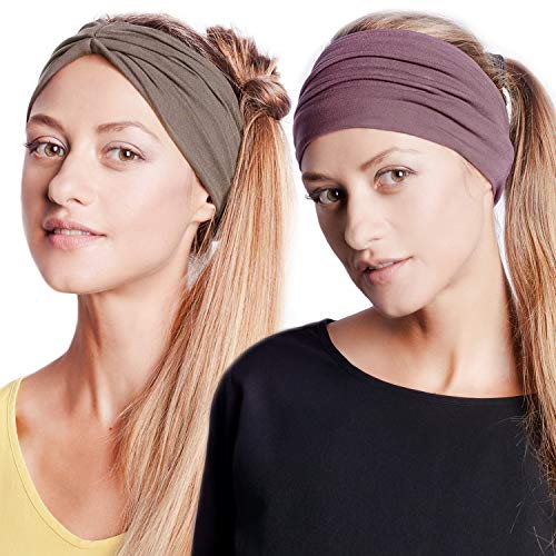 BLOM Original Boho 2-Pack Headbands for Women- Non-Slip Knotted Headband- Women Hair Band Made in Bali- 6" Wide Multistyle Elastic Head Wrap Perfect for Running, Yoga, Travel, Workouts & Fashion