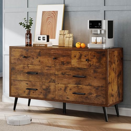DWVO-Rustic-Brown-7-Drawer-Dresser-47-W-Large-Double-Dresser-Chest-of-Drawers-Modern-Wood-Storage-Dresser-Organizer-with-Black-Metal-Handles-Anti-Tipping-Device-for-Hallway-Entryway DWVO Rustic Brown 7 Drawer Dresser 47 W Large Double Dresser Chest of Drawers Modern Wood Storage Dresser Organizer with Black Metal Handles Anti Tipping Device for Hallway Entryway