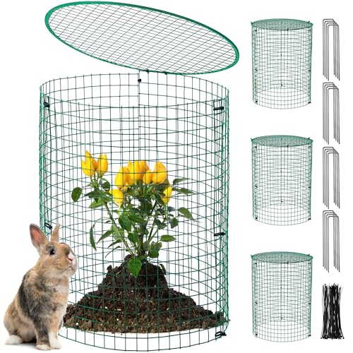 Hiboom 4 Pack Garden Plant Protectors from Animals with Stakes, Metal Mesh and Detachable Covers Wire Plant Cage for Keeping Bunny Animals Out, Chicken Wire Cover Garden Protect (16 * 13 in) by Hiboom - Used condition - US$18.93