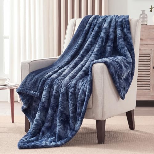 Image of Westinghouse Electric Heated Throw Blanket, Faux Fur with 6 Heating Levels & Auto Off, Soft Cozy Sherpa Washable Blanket (50 inch x 60 inch, Indigo)