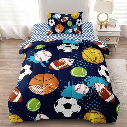 Kids Boys Comforter Set Twin Bed in a Bag w/Sheet Sets, Blue Twin...