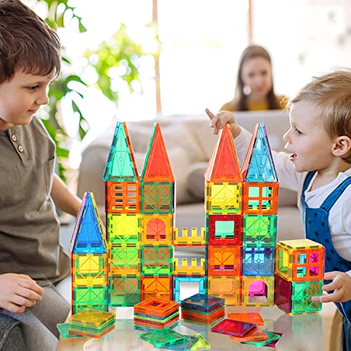 Image of Pitinxa Magnetic Blocks, Tiles -100 Pieces Set Gifts for Girls, Boys, Kids 3+ Years, Magnetic Building Tiles Constructing and Stem Toy for Kids A1