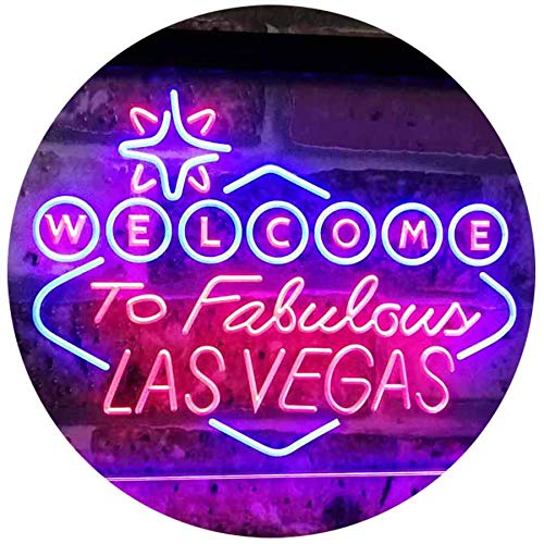 Welcome to Las Vegas Casino Beer Bar Display Dual Color LED Neon Sign Red & Blue 300 x 210mm st6s32-i3078-rb