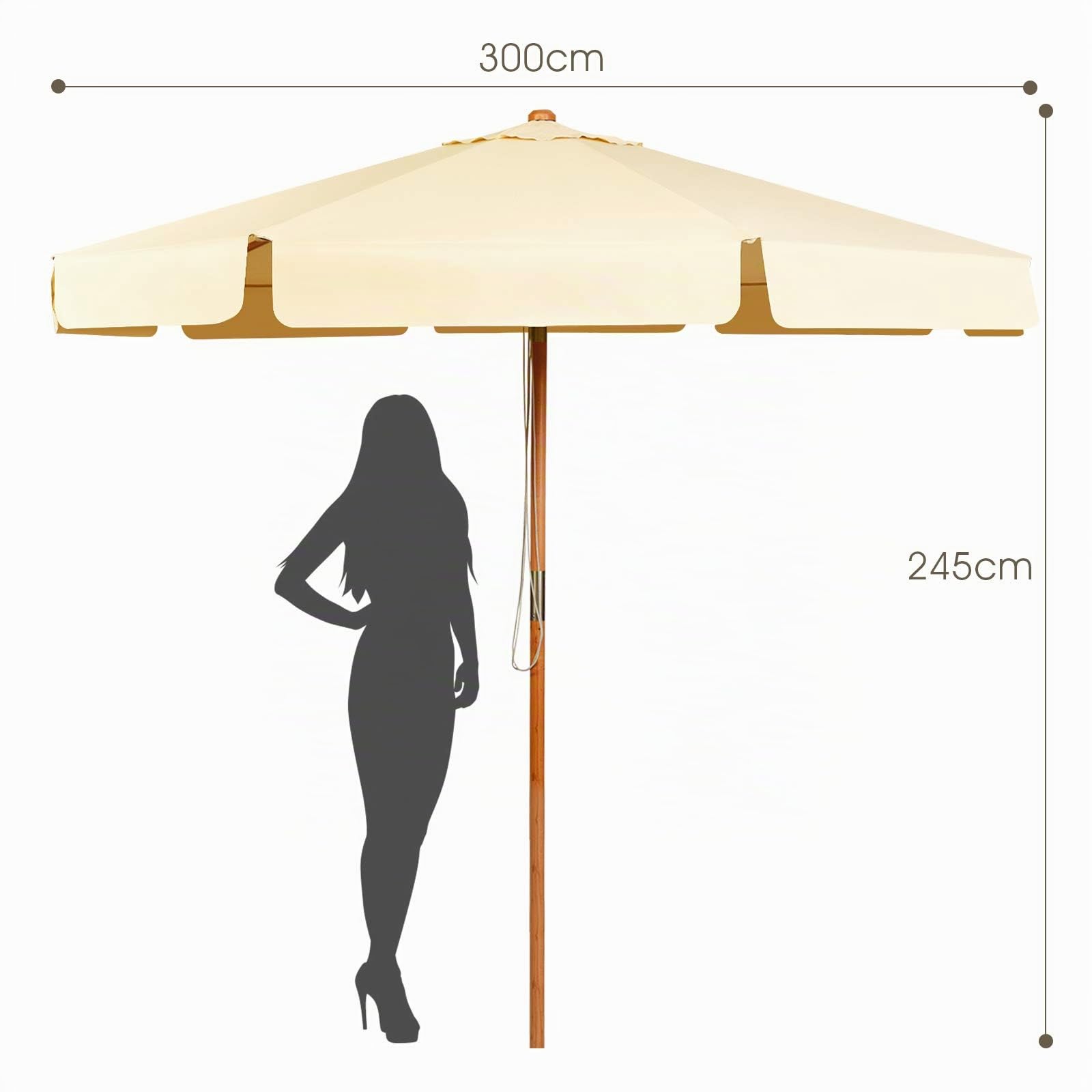 GOPLUS Sonnenschirm Holz 300cm, Gartenschirm beideseitig um 30° knickbar, UV 50+, Terrassenschirm, Marktschirm, Balkonschirm, Strandschirm mit 8 Rippen, Tischschirm für Garten Balkon Hof
