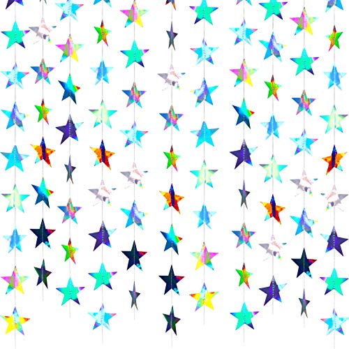 Image of Patelai Glitter Star Garland Banner 2026 Party Decor 130 Feet Star Hanging Streamers Twinkle Backdrop for Classroom Birthday Graduation Wedding Supplies(Holographic Iridescent)