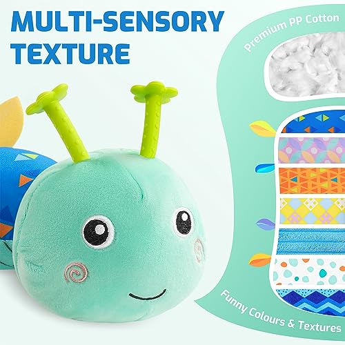 Image of Sumobaby Baby Toys Musical Caterpillar, Stuffed Animal Activity Soft Toys with Teether,Multi-Sensory Crinkle, Rattle and Textures, for Tummy Time Baby Toys 0 to 12 Months Boys,Girls,Caterpillar(Blue)