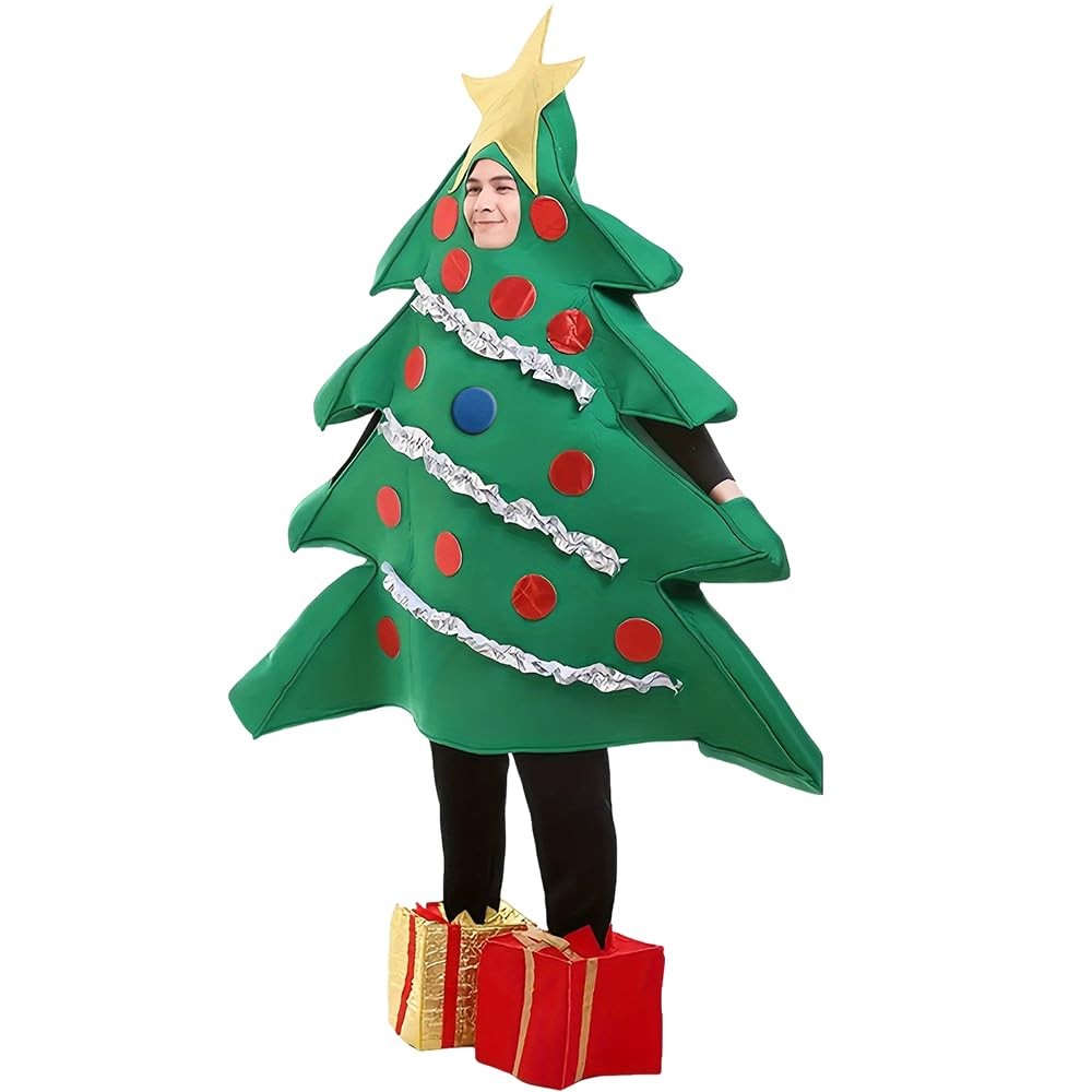 PLLYPE Christmas Tree Costume Cosplay Set including Green Xmas Tree Shaped Stage Performance Costume and Gift Shaped Shoes Unisex Clothes Set - Image 2