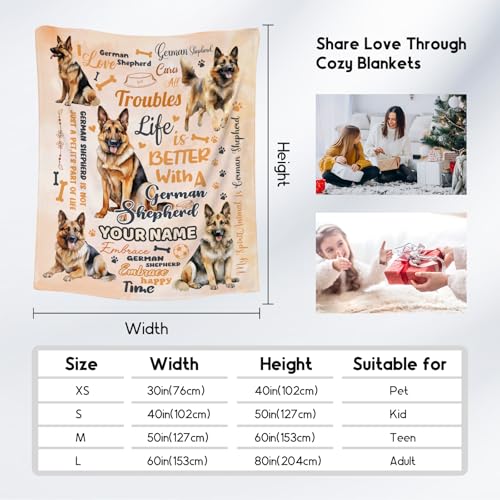 Custom German Shepherd Blanket, German Shepherd Lovers Gift, Cute Soft Throw Gifts for Girls Boys Women, Cozy Flannel Throw Blankets for Bed Travel, 50"x60"