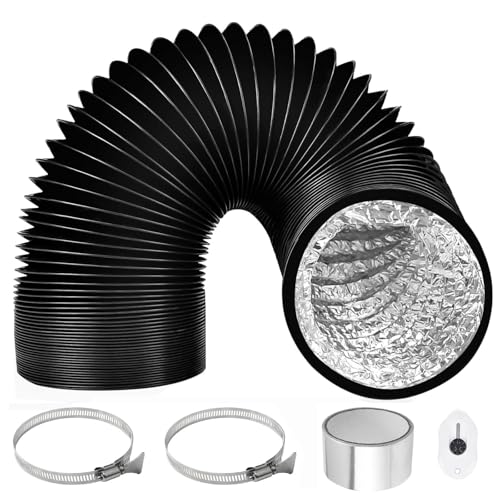 ComPDCVD Tubo Flexible de Salida 100mm 3m Negro Manguera de Ventilación de Aluminio con Abrazaderas de Manguera de Acero Inoxidable y Cinta Película de Aluminio para Aire Acondicionado Móvil Secadora