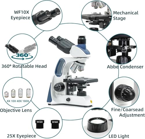 Image of Swift SW400 Trinocular Compound Microscope with Swiftcam 5MP Camera | 40X-2500X, Infinity Achromatic Objectives,Mechanical Stage,Research-Grade for Lab and Research