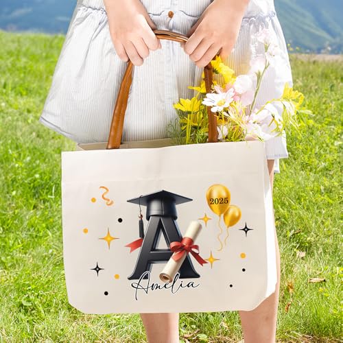 Bolsa tote de lona personalizada para graduación, con iniciales y nombre, ideal como regalo para graduados universitarios miniatura 5
