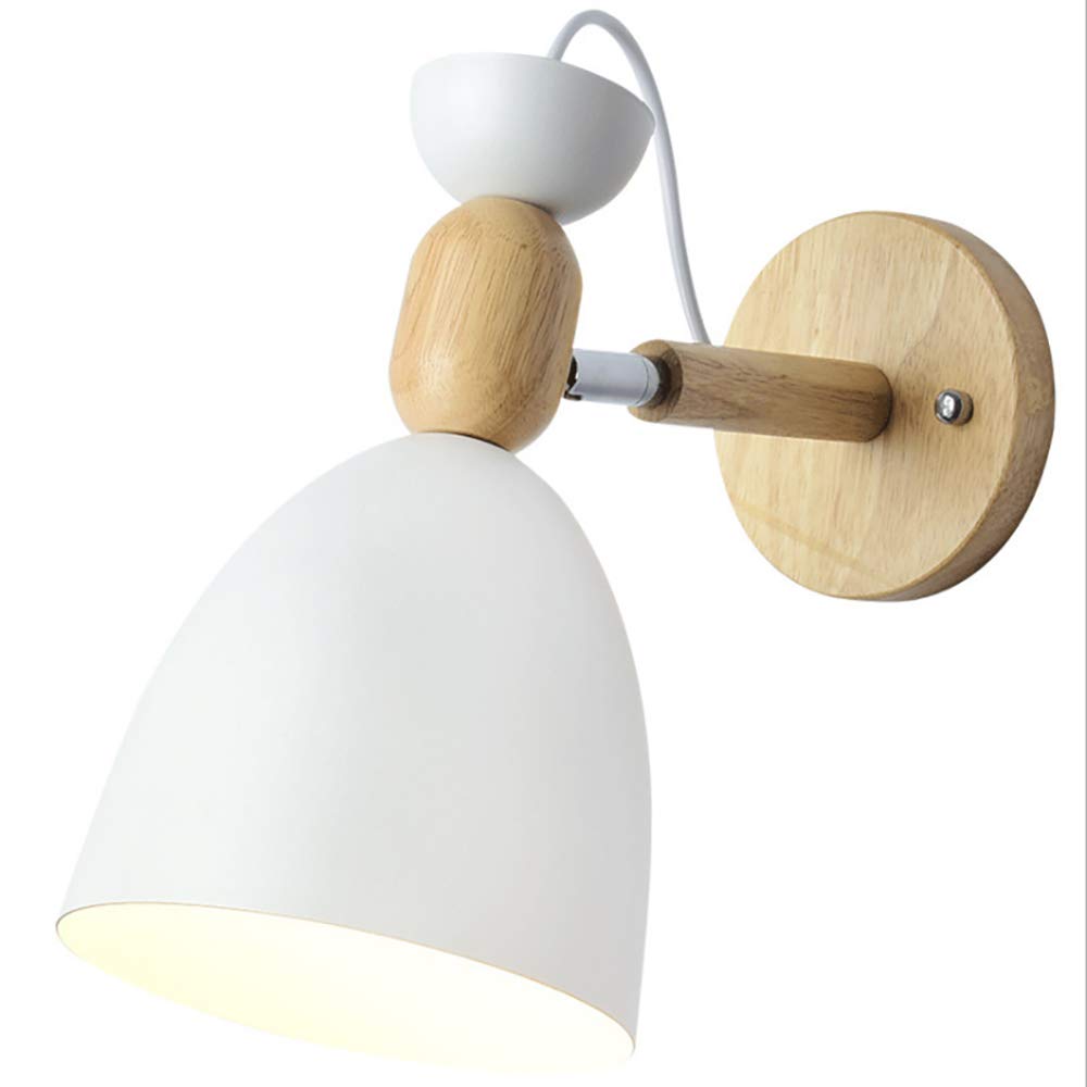 Mengjay White Modern Metal Wall Lamp Wooden Decorative E27 Wall Light Sconce Lighting For Hallway Aisle Bedside Study Room Bathroom With Elegant Painted Lamp Shade