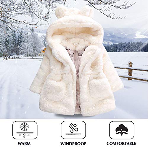 FARVALUE Baby Girls Winter Coats Toddler Faux Fur Hooded Warm Cozy Zip-Up Jacket for Little Girls2