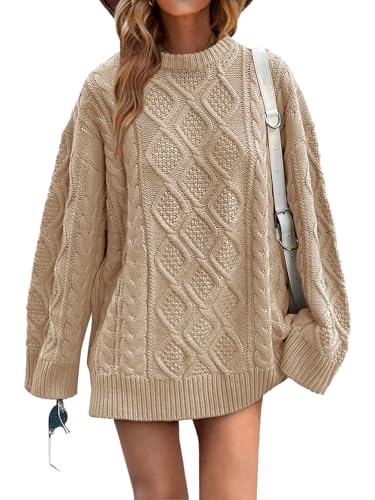 Saodimallsu Womens Oversized Sweaters Cable Knit Chunky Crew Neck