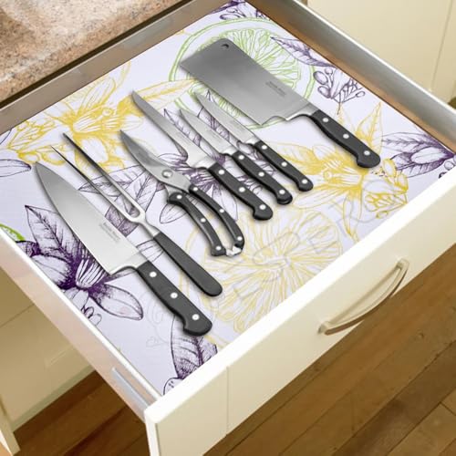 Image of ESPERO Fridge Mats, Kitchen Mat EVA Food Grade Multipurpose Washable Anti Slip Mat /Sheet for Fridge, Shelf Liners for Kitchen Shelves, Table, Kitchen Drawer mat - 300 x 45 cm (Big Flower White)