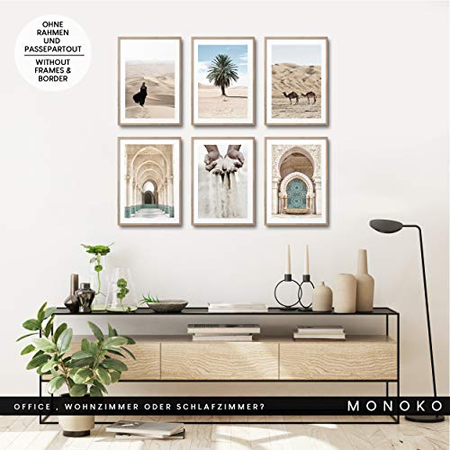 MONOKO® Wandbilder Wohnzimmer Modern | Beige Bilder Schlafzimmer | Natur Poster Set Marokko 6x A4 ohne Rahmen – Bild 5