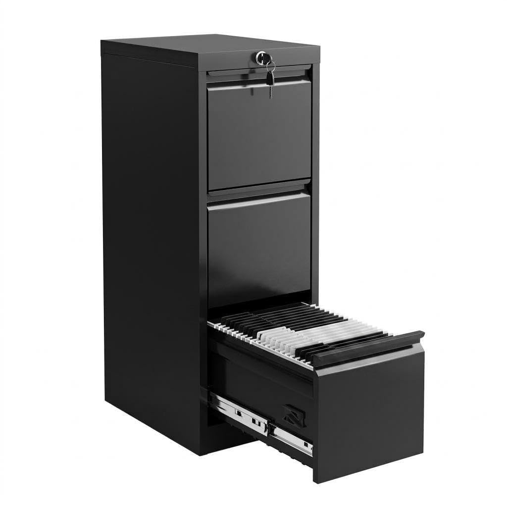 Aktenschrank 3 Schubladen Abschließbar, Metall 103 x 38 x 45 cm