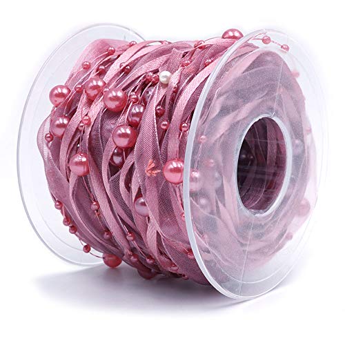 ANCLLO Artificial Bead Ribbon Chiffon Ribbon (Pink) - Image 2