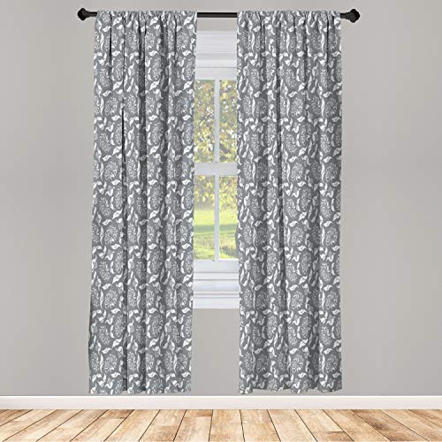 Lunarable Floral Window Curtains, Ornamental Blooms of Art Nouveau Beauty Essence Leaf Bouquet Design, Lightweight Decorative 2-Panel Set & Rod Pocket, Pair of - 28" x 63", Pale Grey