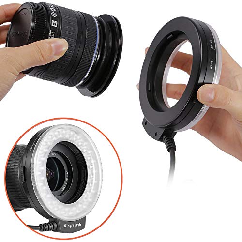 HONGDAK 48 Macro LED Ring Flash Bundle Light with LCD Display 8 Adapter Rings and Flash Diffusers Macro Photography Light for Canon Nikon and Other DSLR Cameras Macro Ring Light