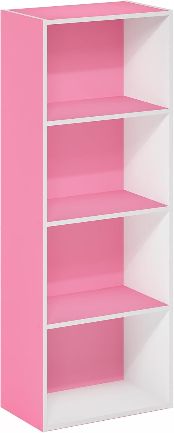 Furinno Luder Bookcase / Book / Storage, 4-Tier, Pink/White White/Pink 4-Tier