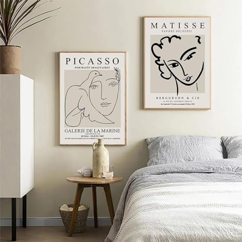 Affiches Matisse et Picasso 35x50 cm, lot de 2 toiles murales abstraites sans cadre