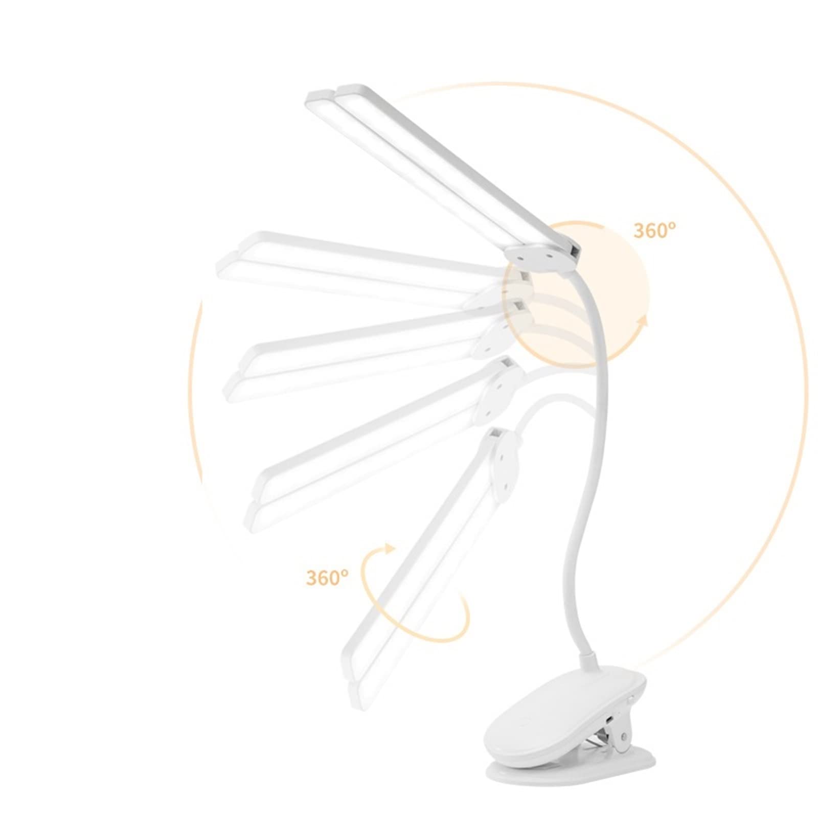 Lampada da scrivania a LED, con morsetto a doppia testa con collo d'oca flessibile e dimmerabile touch, ricarica USB a clip, per ufficio e computer