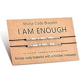 Shonyin I am Enough Morse Code Handmade Adjustable String Bracelet Inspirational Jewelry for Women