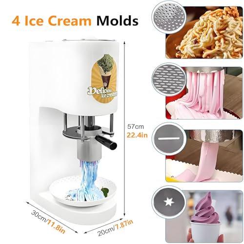 Softeis- und Eismaschine mit 4 Formen, kommerzielle Spaghetti-Eismaschine, 7,4–7,9 Gal/Std., kommerzielle Spaghetti-Eispresse, Macht EIS, Softeis, Gelato Red – Bild 4