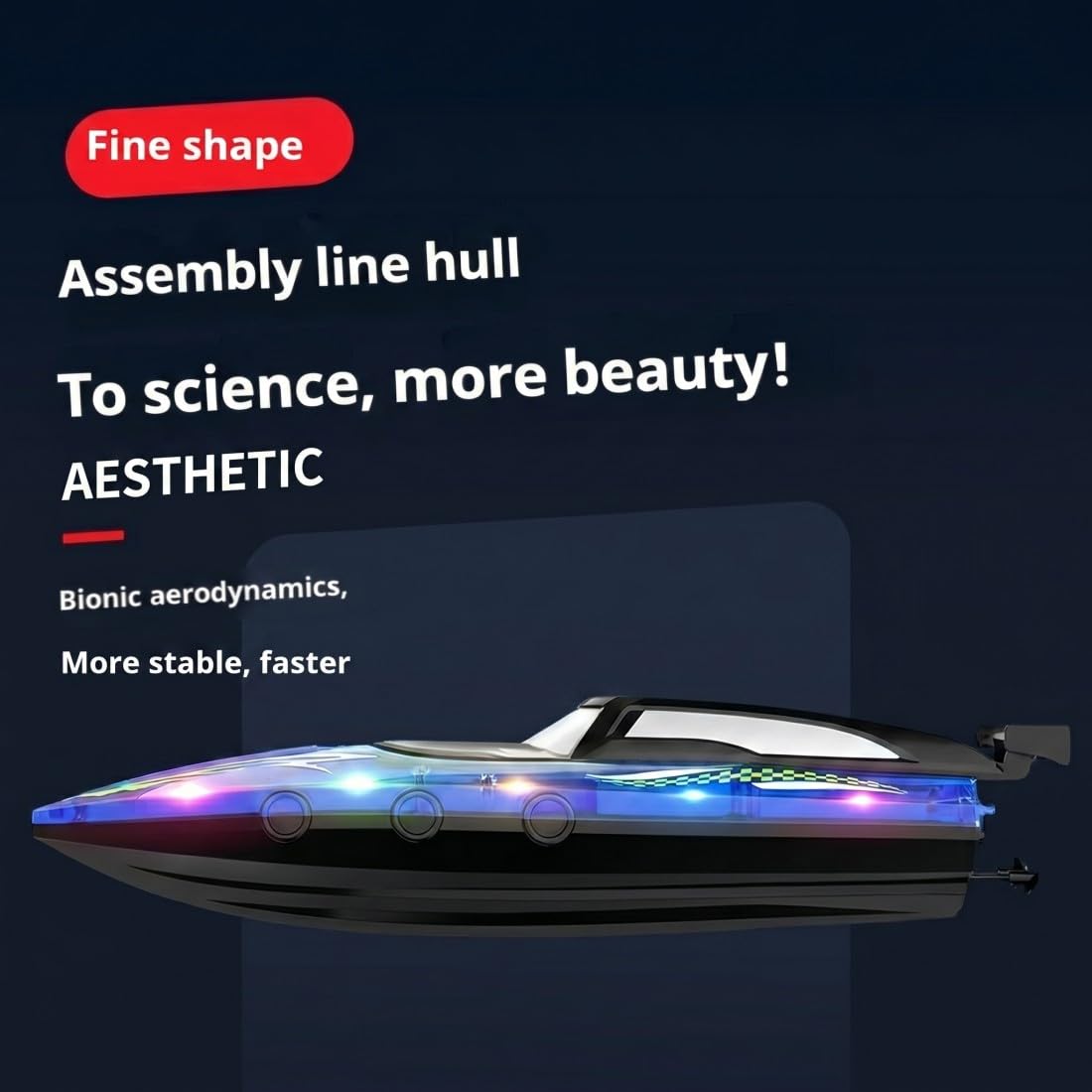 Barco de carreras RC de 2,4 GHz, 50 km/h, juguete acuático rápido con iluminación (azul/4 baterías)
