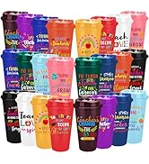 24 Pcs Teacher Appreciation Gifts Bulk Thank You Teacher Gifts 16 oz Coffee Cups with Lids for Pr...
