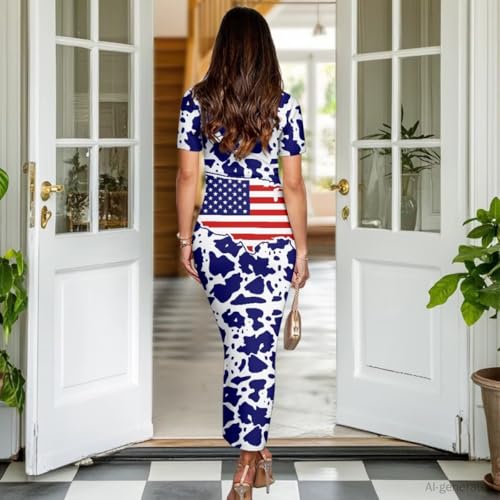 Image of Womens Short Sleeve Jamaican Flag Midi Bodycon Dress | Soft stretchy fabric,crew neck,jamaican print casual date night cocktail party, elegant chic, spring summer fall all season