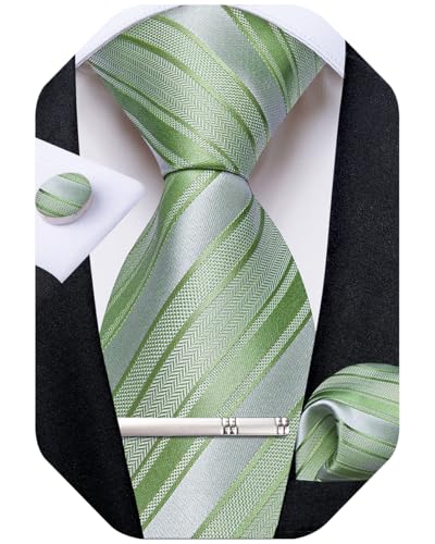 Image of DiBanGu Mens Tie Silk Plaid Striped Necktie and Pocket Square Cufflinks Tie Clip Set with Gift Box Formal Wedding Party
