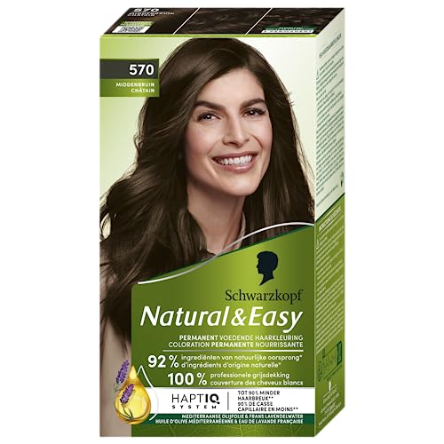 Schwarzkopf - Natural & Easy - Coloration Permanente Naturelle Cheveux - Huile d'olive et Extrait de Lavande - 92 % d'ingrédients d'origine naturelle - Châtain 570, 1 Unité (Lot de 1)