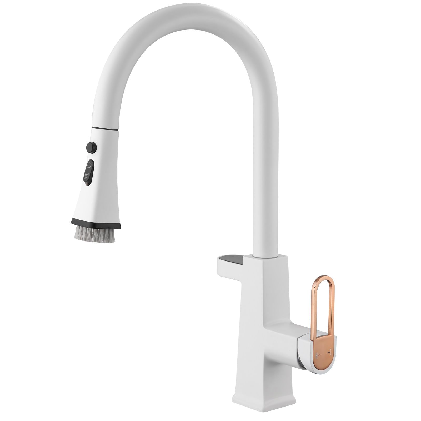 MXXQRHF Swivel Kitchen Faucet with Pull Down Sprayer, Solid Brass High Arc Kitchen Sink Faucet with LED Digital Display Faucet for Kitchen Sink for Farmhouse Camper Kitchen Rv, Single Handle (White)